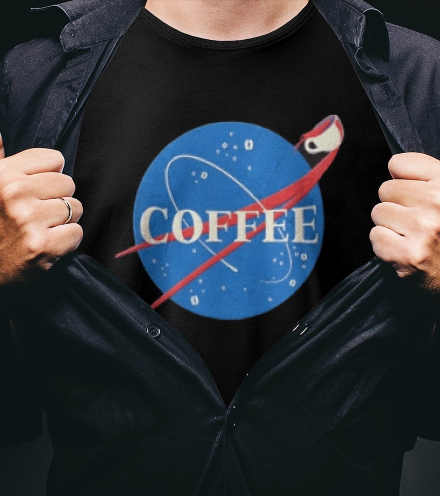 Nasa Coffee Meatball Spilling Cup Orbit Beans Distressed T-Shirt