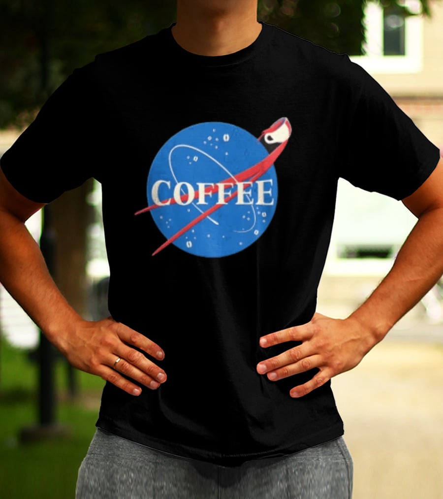 Nasa Coffee Meatball Spilling Cup Orbit Beans Distressed T-Shirt