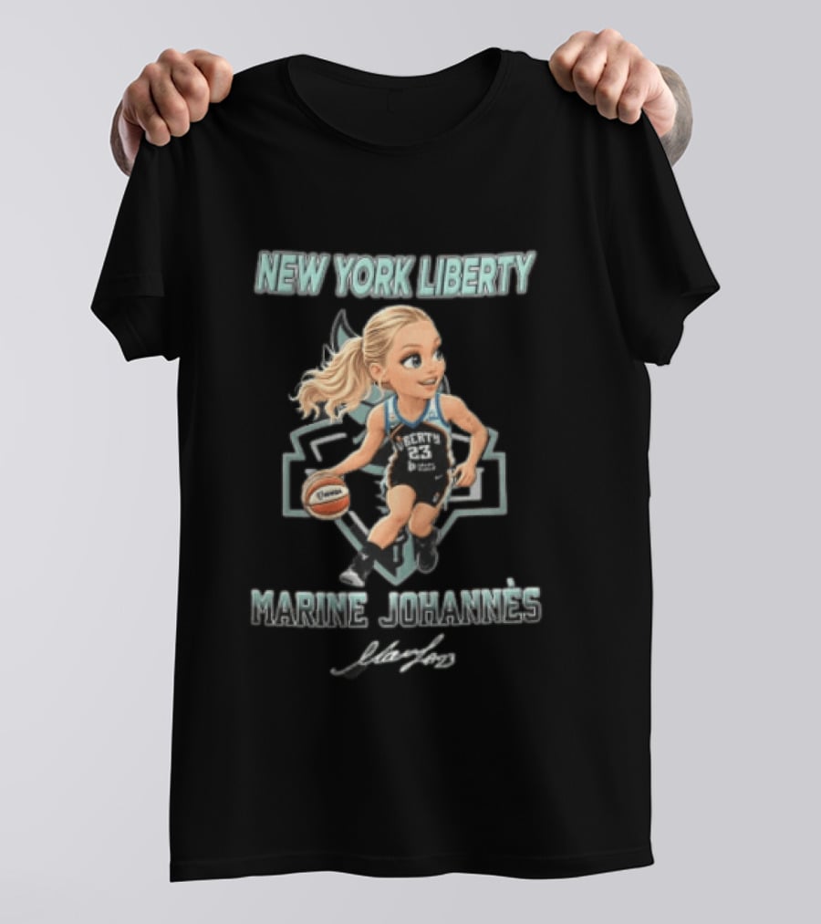 New York Liberty Marine Johannes Cartoon Caricature Dribbling Basketball T-Shirt
