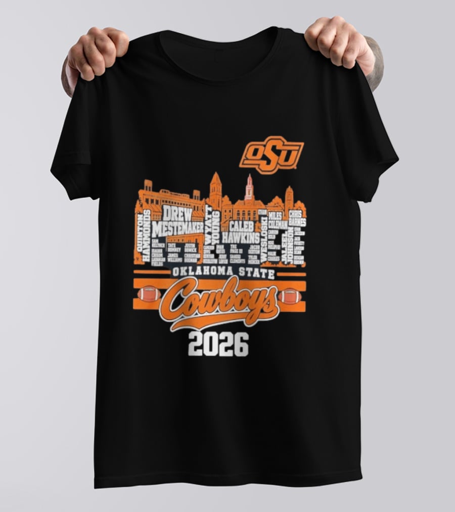 Oklahoma State Cowboys 2026 Player Names Skyline OSU Football T-Shirt