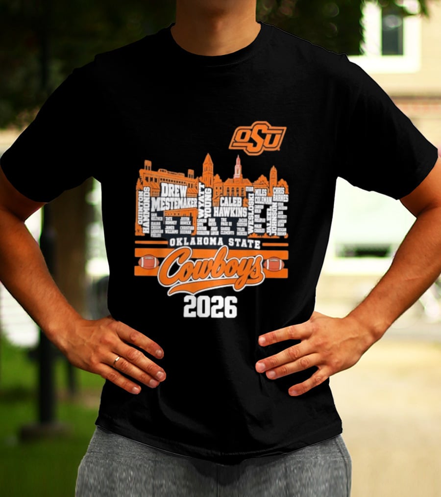 Oklahoma State Cowboys 2026 Player Names Skyline OSU Football T-Shirt