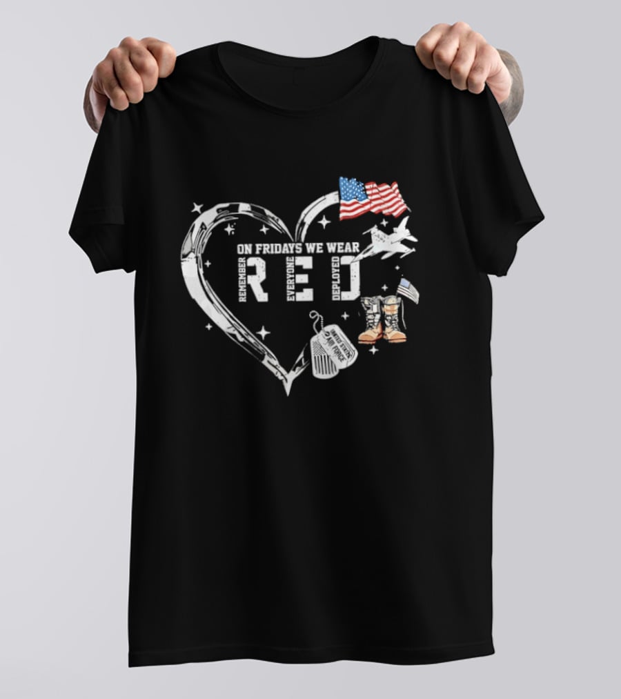 On Friday We Wear RED Remember Every Deployed USA Flag And Military Heart T-Shirt