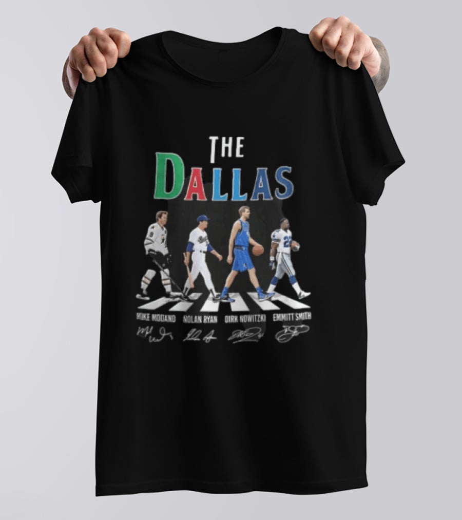 The Dallas Mike Modano Nolan Ryan Dirk Nowitzki Emmitt Smith Abbey Road Roster T-Shirt