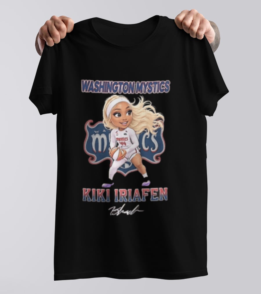 Washington Mystics Kiki Iriafen Cartoon Caricature Player Holding Basketball T-Shirt