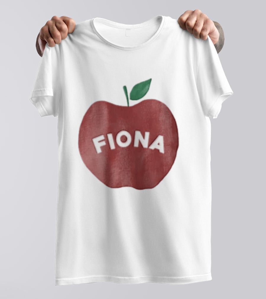 Fiona White Curved Lettering On Watercolor Red Apple With Green Leaf T-Shirt