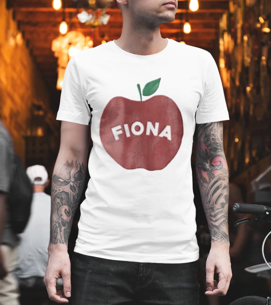 Fiona White Curved Lettering On Watercolor Red Apple With Green Leaf T-Shirt