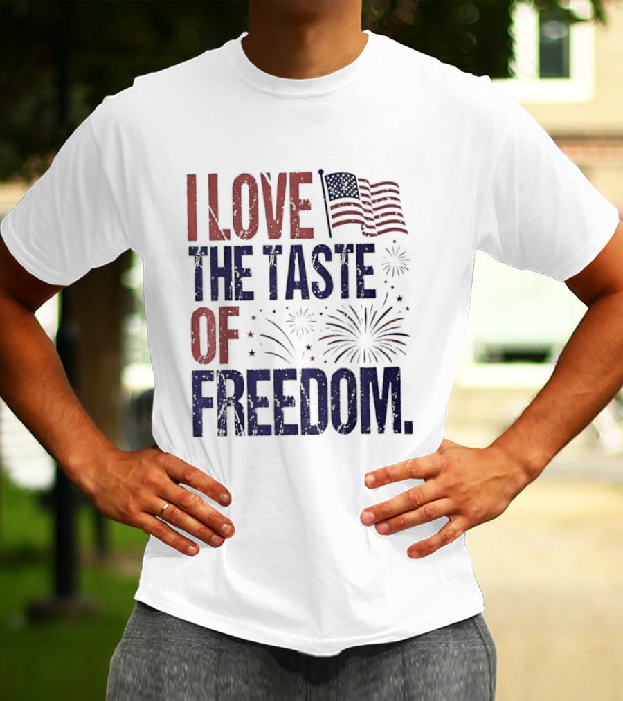 Patriotic I Love The Taste Of Freedom American Flag Fireworks Celebration T-Shirt