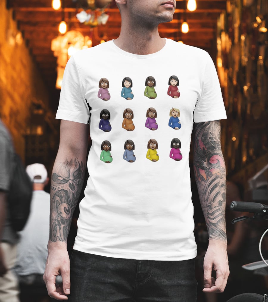 Pregnant Women Emoji Stickers Diverse Colors Collection T-Shirt