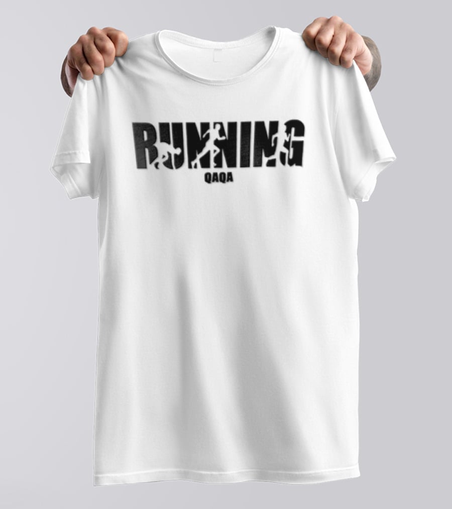 Qaqa Running Athlete Block Negative Space Sports T-Shirt