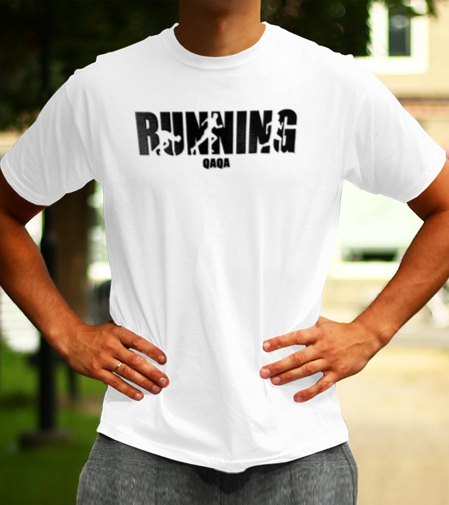 Qaqa Running Athlete Block Negative Space Sports T-Shirt
