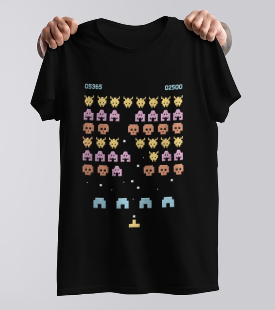 05365 02500 Pixel Space Invaders Arcade Shooter Game Screen Retro Nostalgia T-Shirt