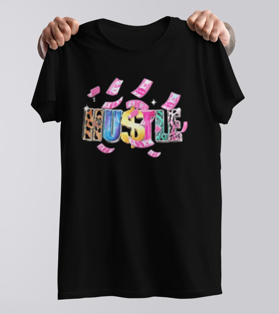 Hustle 3D Gold Dollar Sign Pink Cash Sparkles T-Shirt