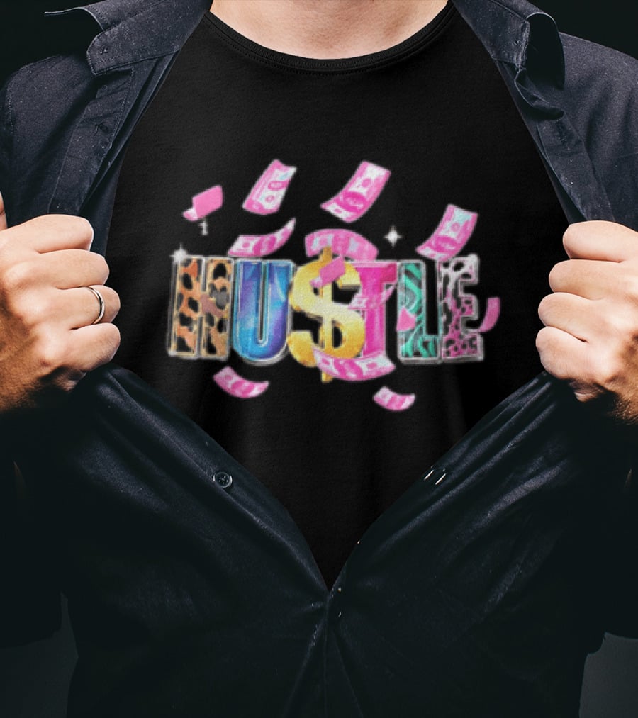 Hustle 3D Gold Dollar Sign Pink Cash Sparkles T-Shirt