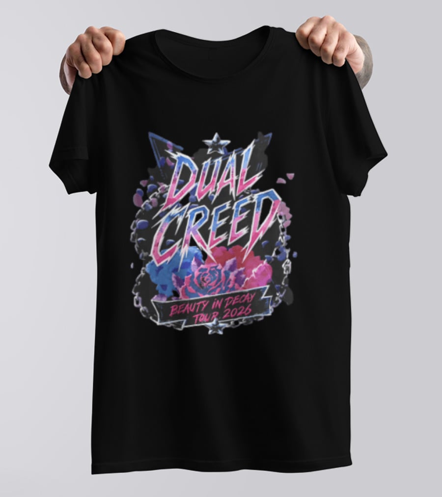 Dual Creed Beauty In Decay Tour 2026 Roses Chains Geometric Triangle Neon T-Shirt