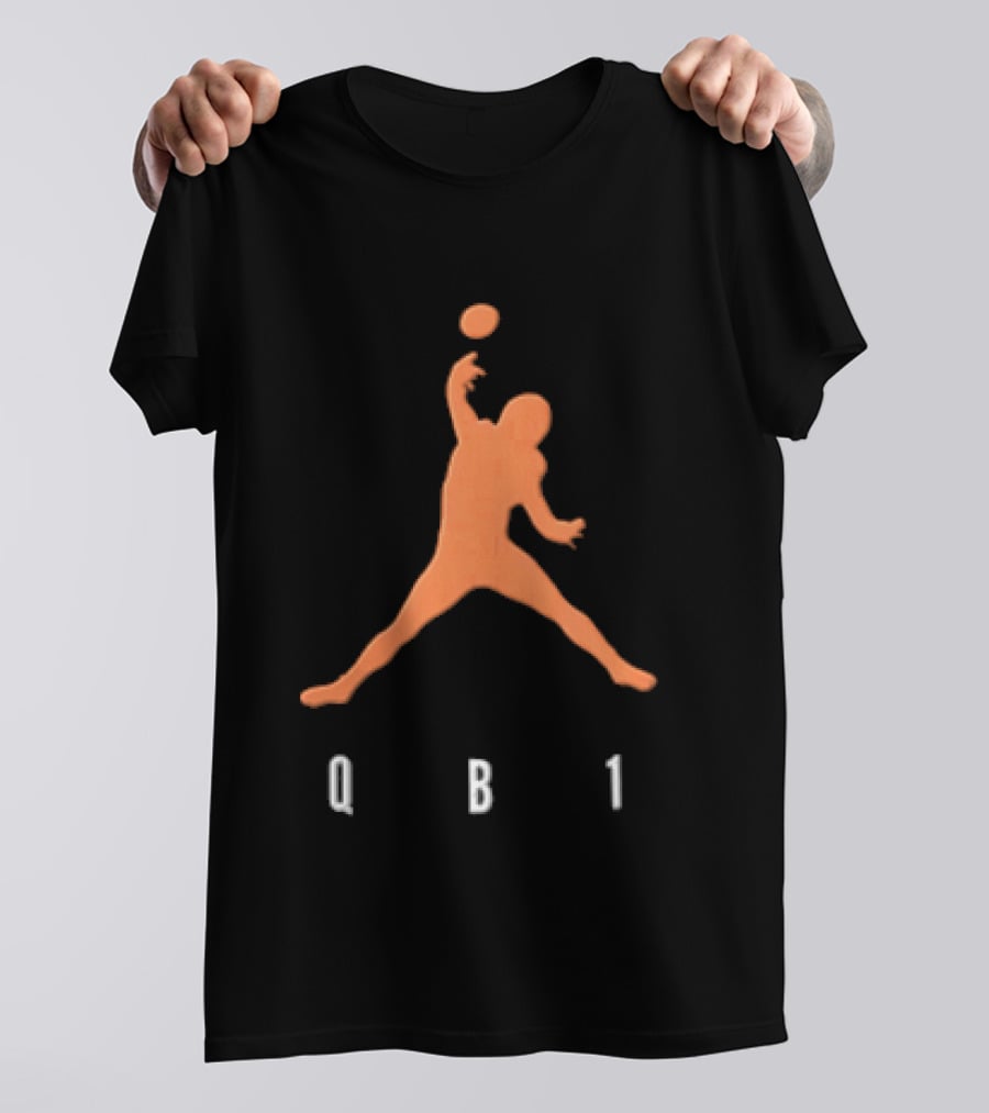 Qb1 Orange Jumpman Pose Football Quarterback Throwing Ball T-Shirt