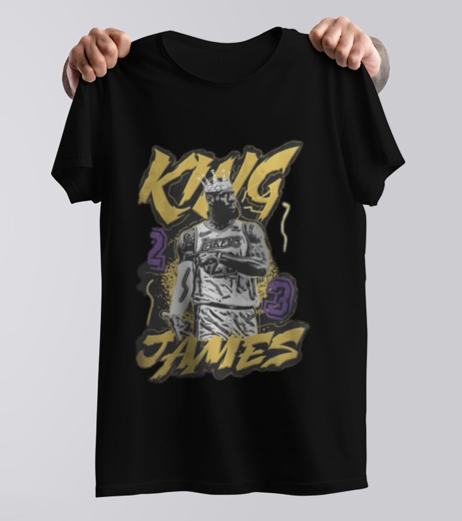 Los Angeles Lakers King James 23 Monochrome Gold Crown NBA T-Shirt