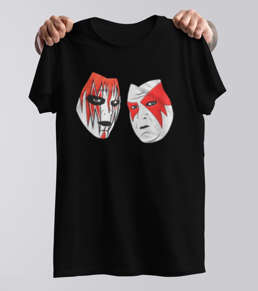 Red And White Face Paint Wrestler Cartoon Caricatures T-Shirt