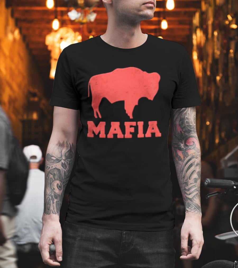 Mafia Distressed Red American Buffalo Bison T-Shirt