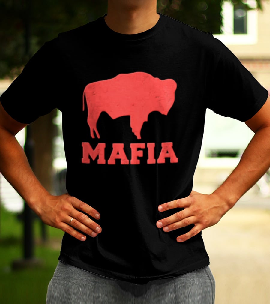 Mafia Distressed Red American Buffalo Bison T-Shirt