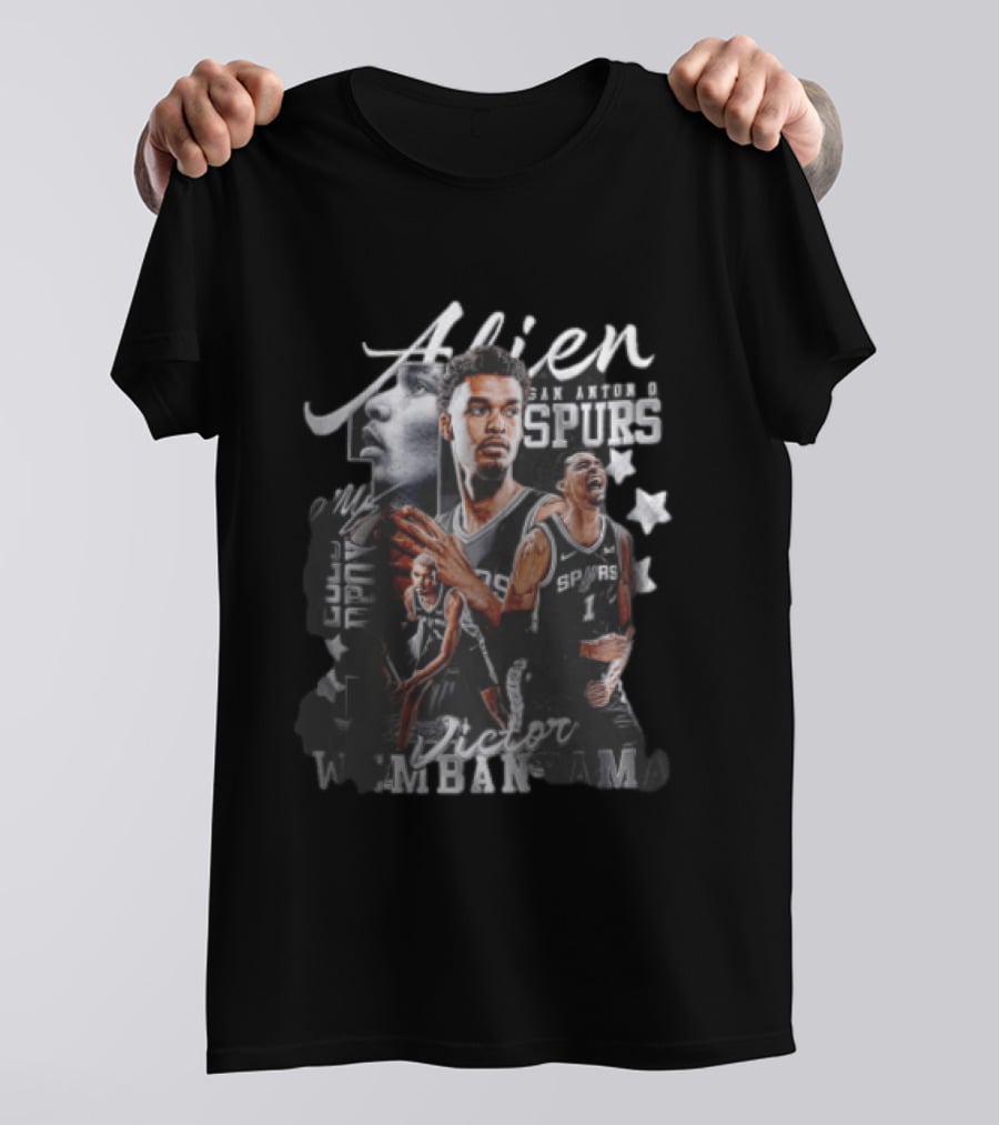 Victor Wembanyama San Antonio Spurs NBA Alien ROTY DPOY Player Collage Halftone Stars T-Shirt
