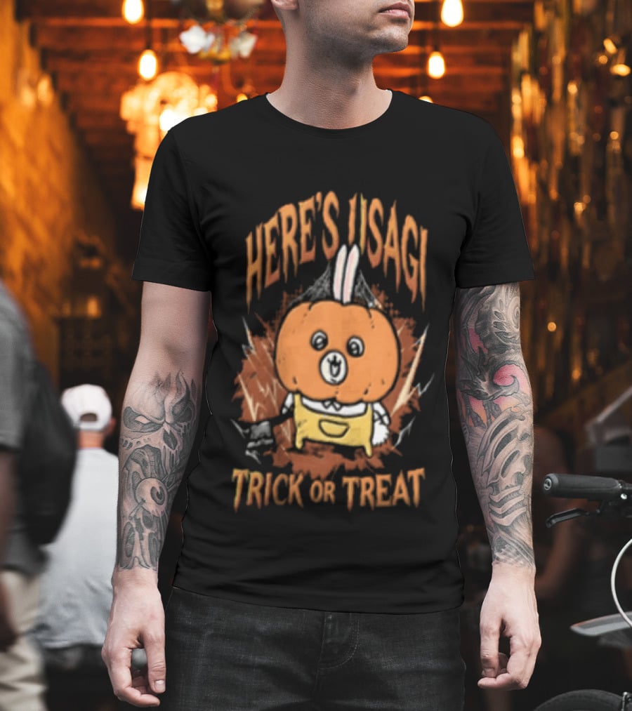 Here's Usagi Trick Or Treat Pumpkin Rabbit With Axe Halloween T-Shirt
