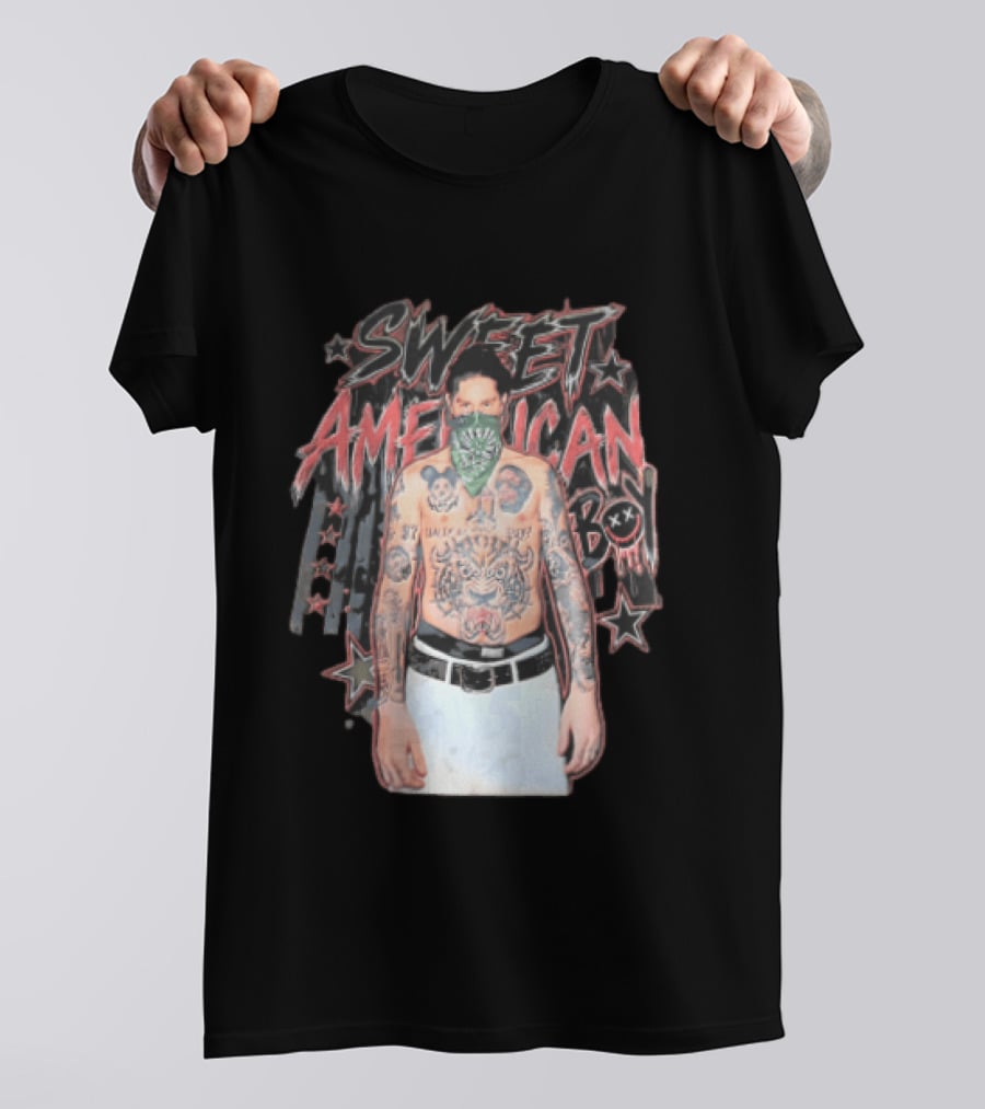 Sweet American Boy Less Tattooed Man Green Bandana Stars Bootleg T-Shirt