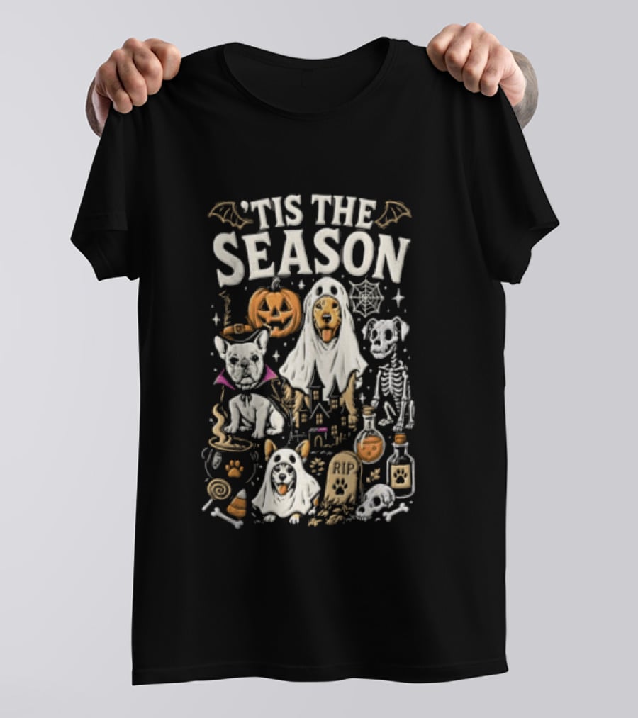 Tis The Season Halloween Dogs Ghost Pumpkin Festive Celebration T-Shirt