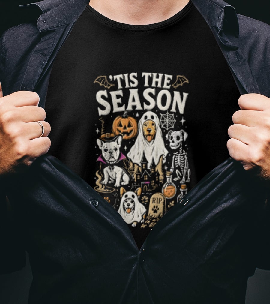 Tis The Season Halloween Dogs Ghost Pumpkin Festive Celebration T-Shirt