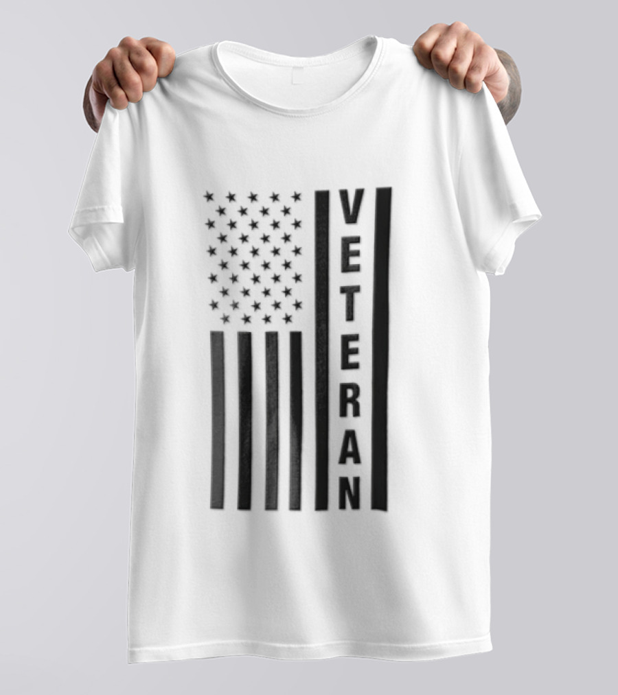 Veteran Vertical Monochrome US Flag Black Stars Stripes T-Shirt