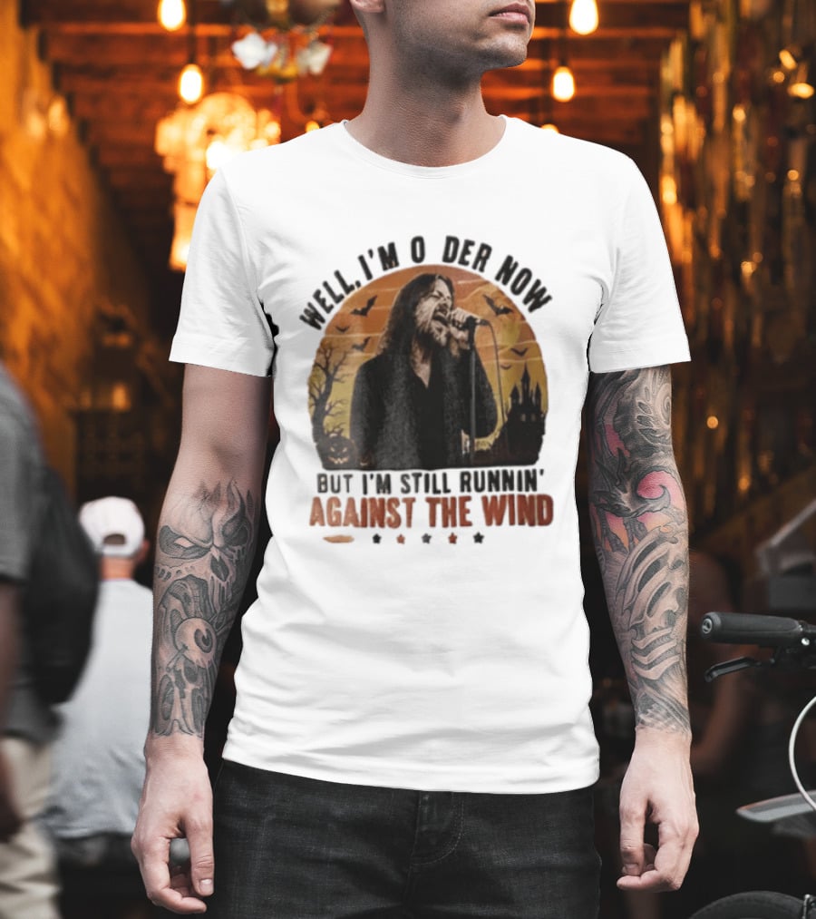 Well I'm Older Now But I'm Still Runnin' Against The Wind Bearded Singer Halloween Sunset Castle T-Shirt
