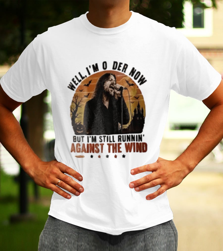 Well I'm Older Now But I'm Still Runnin' Against The Wind Bearded Singer Halloween Sunset Castle T-Shirt