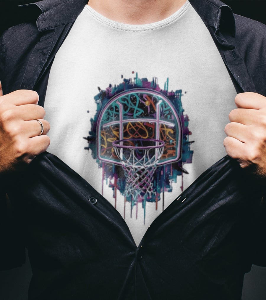 Neon Graffiti Basketball Backboard Dripping Multicolor T-Shirt
