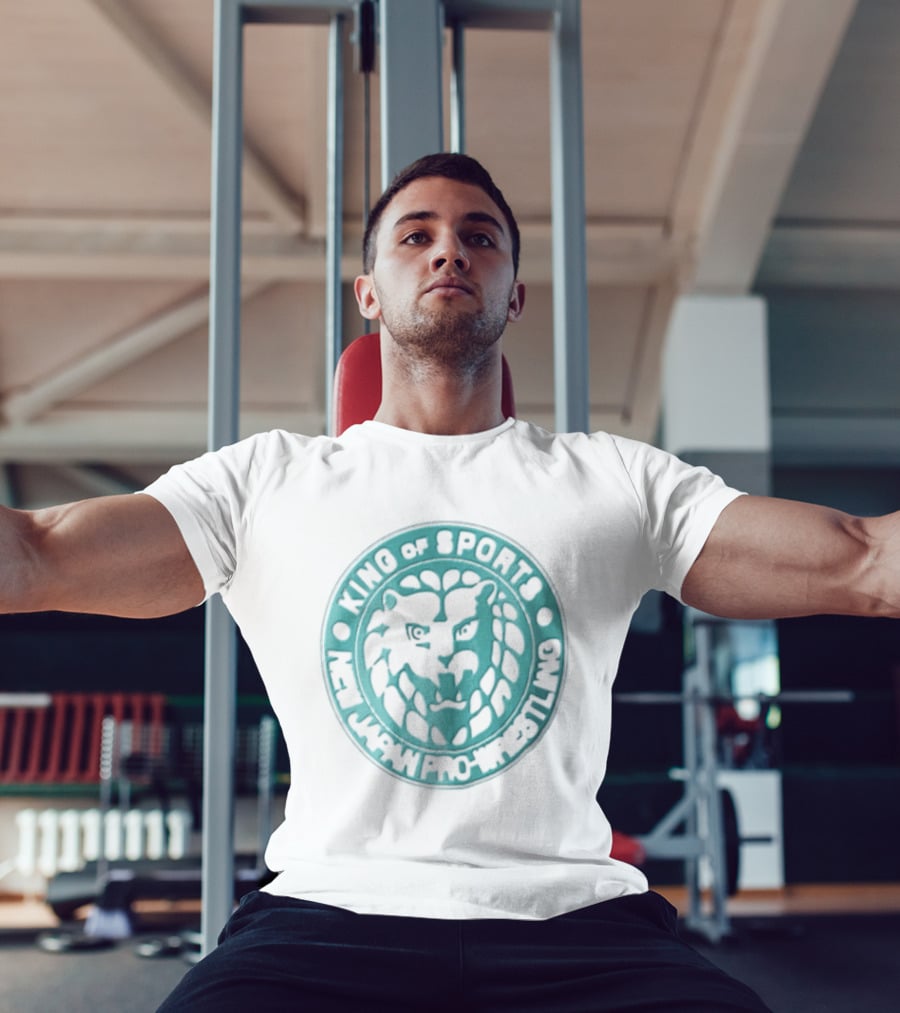 New Japan Pro Wrestling King Of Sports Teal Circular Lion Head T-Shirt