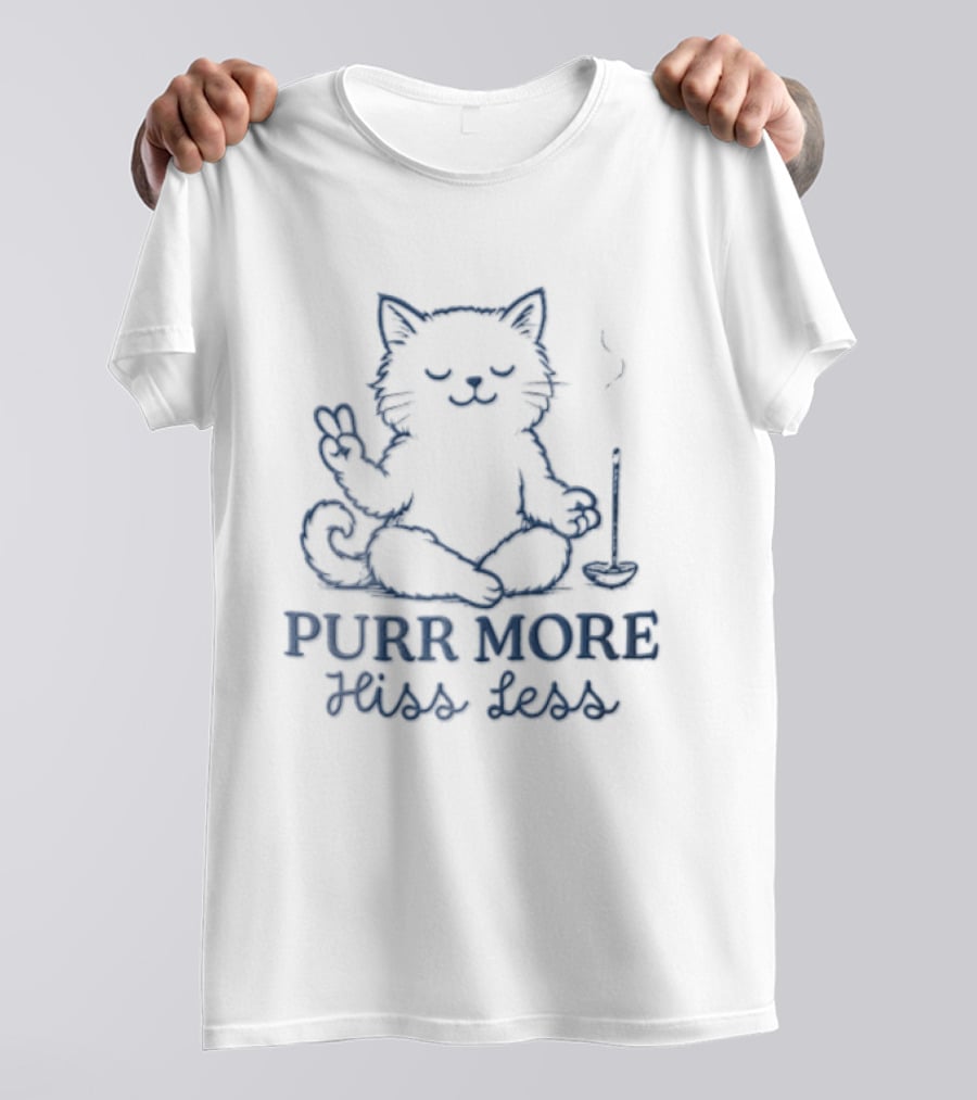 Purr More Hiss Less Cat Meditating Peaceful Incense Line T-Shirt