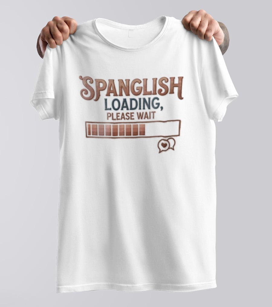Spanglish Loading Please Wait Progress Bar Heart Speech Bubble Distressed T-Shirt