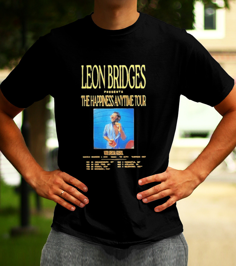 Leon Bridges Presents The Happiness Anytime Tour 2026 With Special Guests Tour Dates Chicago Los Angeles Atlanta T-Shirt