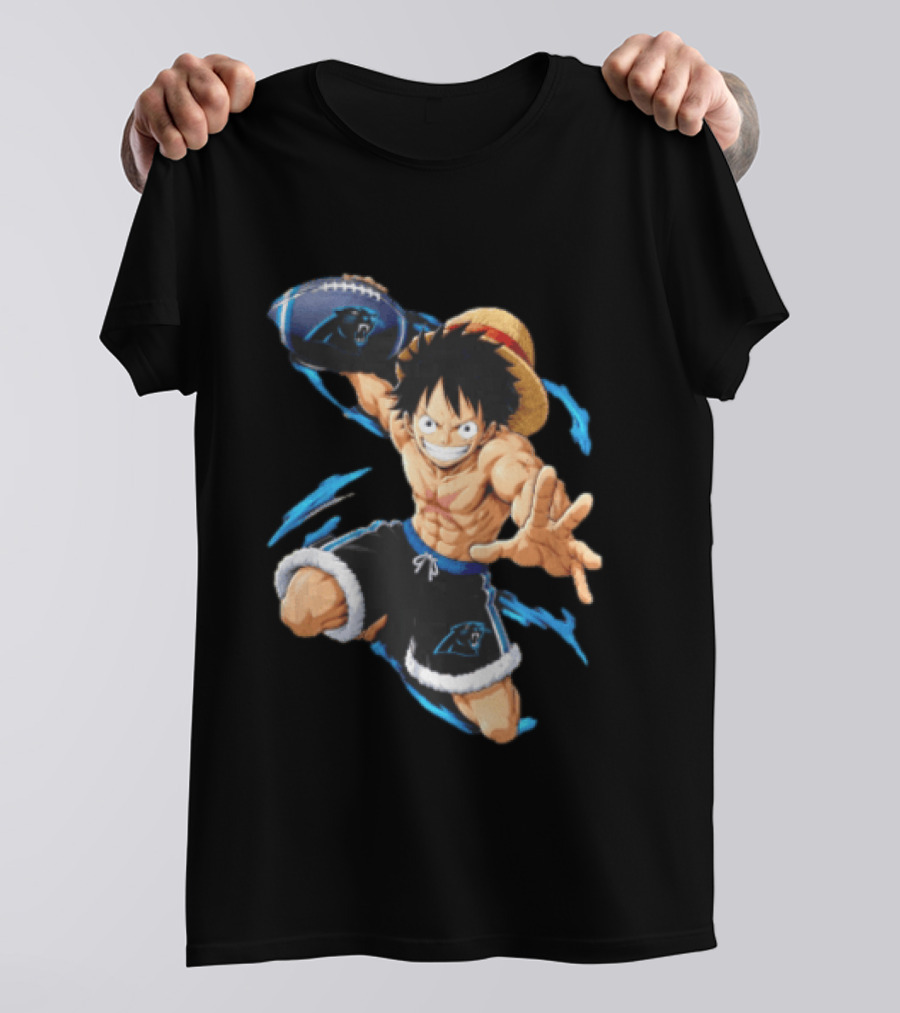 Carolina Panthers Anime Character Holding Football Blue Swirls T-Shirt