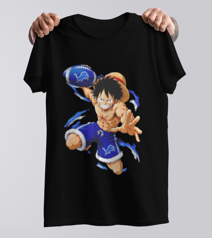 Detroit Lions Luffy Anime Football Action Pose T-Shirt