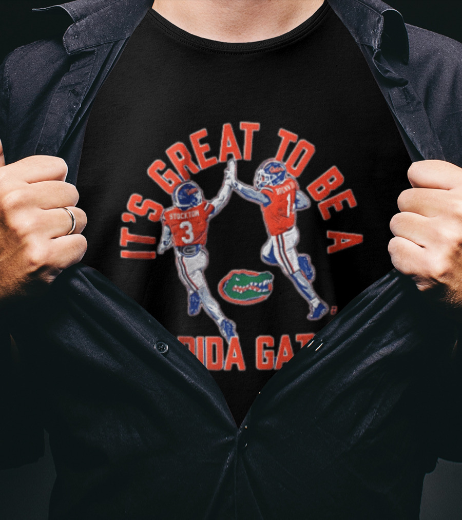 Florida Gators It's Great To Be A Gator Stockton Brown High Fiving Football Players T-Shirt