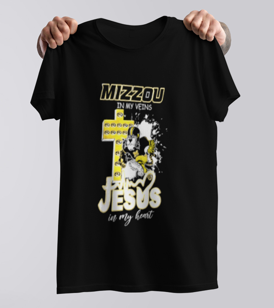 Mizzou In My Veins Jesus In My Heart University Of Missouri Tiger Cross T-Shirt