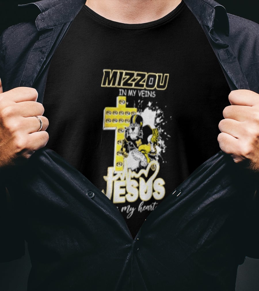Mizzou In My Veins Jesus In My Heart University Of Missouri Tiger Cross T-Shirt