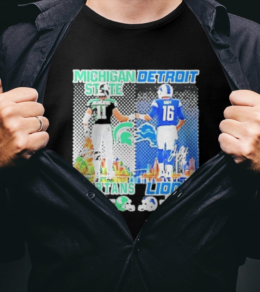 Michigan State Spartans Saturdays Go Green Detroit Lions Sundays Go Lions T-Shirt