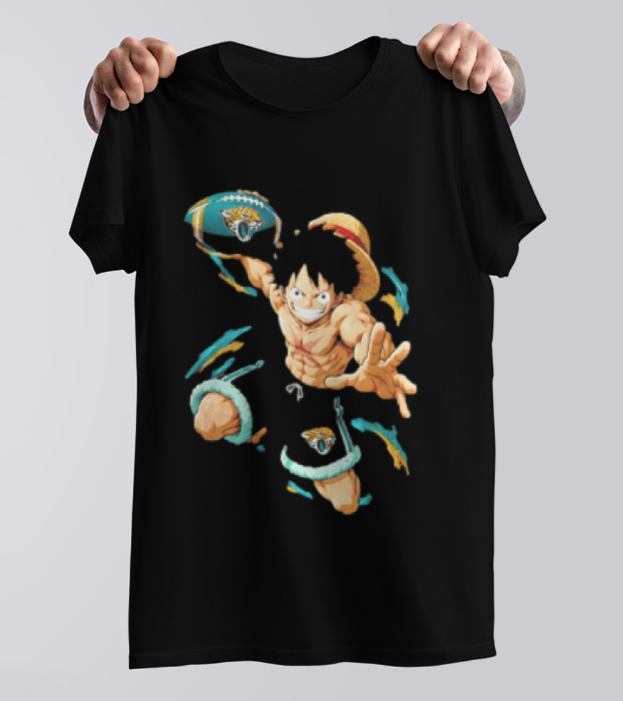 Jacksonville Jaguars Anime Character With Straw Hat Throwing Football T-Shirt