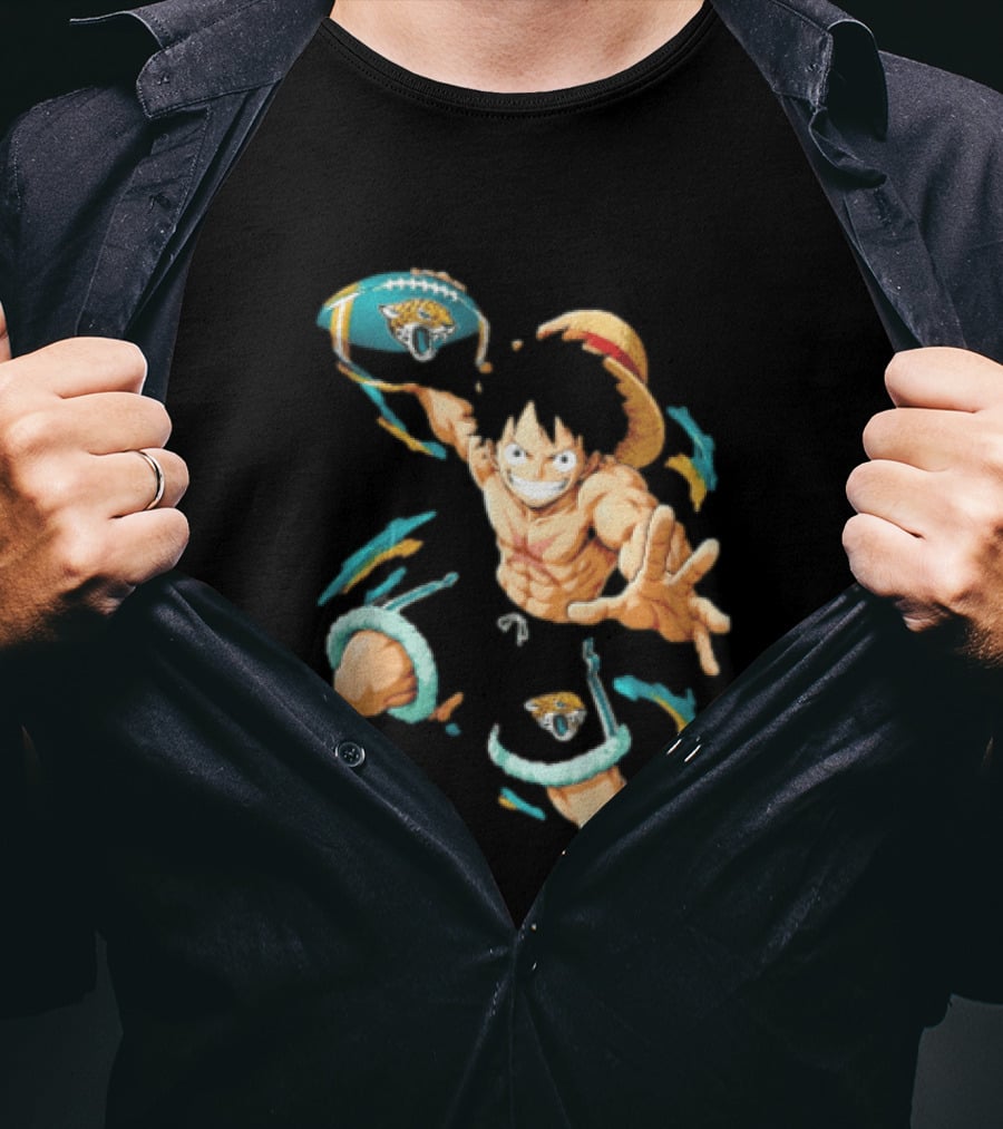 Jacksonville Jaguars Anime Character With Straw Hat Throwing Football T-Shirt
