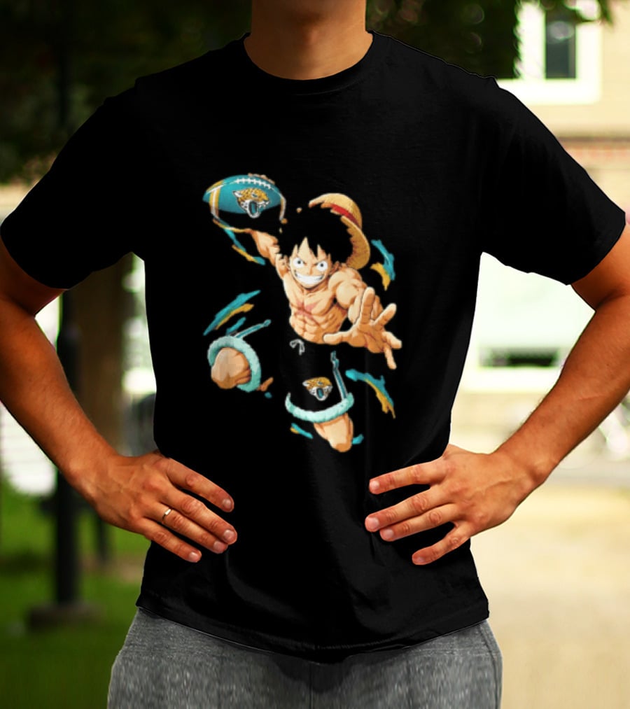 Jacksonville Jaguars Anime Character With Straw Hat Throwing Football T-Shirt