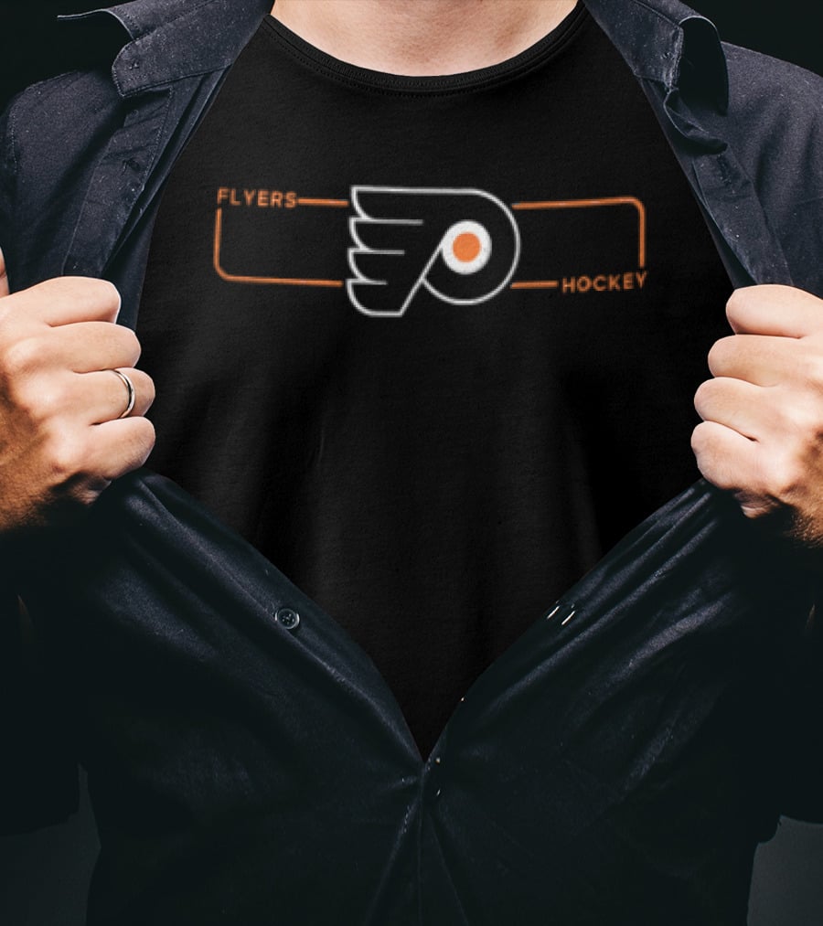 Philadelphia Flyers NHL Winged Puck Orange Line Frame Hockey T-Shirt