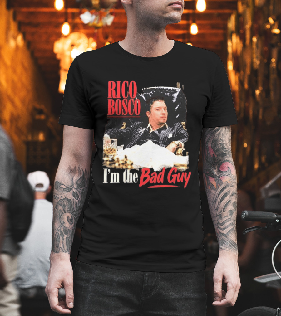 Rico Bosco I'm The Bad Guy Black Suit Reclining Chair Whiskey T-Shirt
