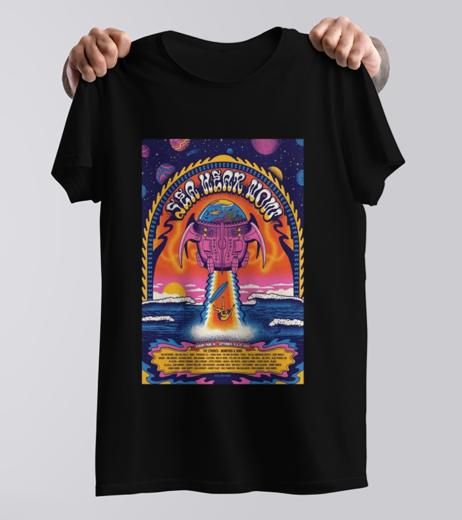 Sea Hear Now Asbury Park September 19 20 2026 The Strokes Mumford & Sons Psychedelic Spaceship Surf T-Shirt