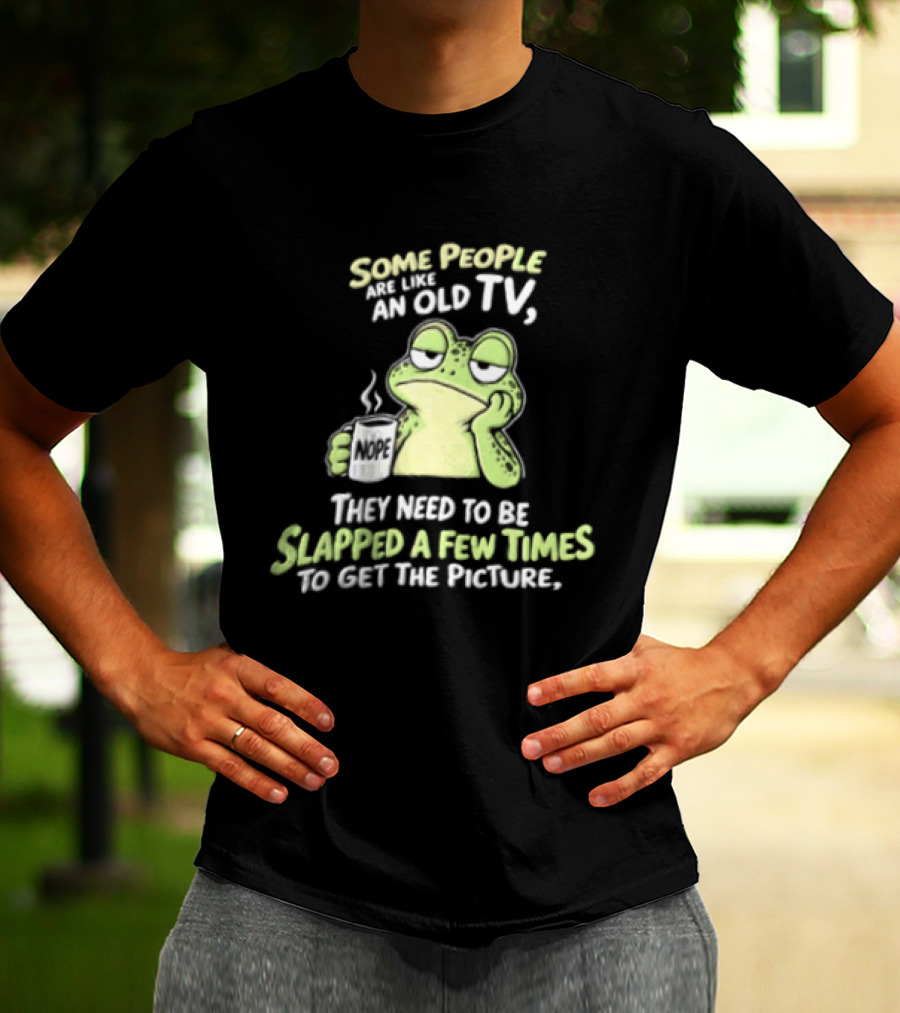 Some People Are Like An Old TV Frog Coffee Humor Slapped To Get The Picture T-Shirt