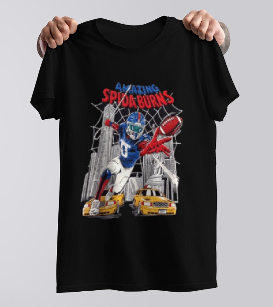 Amazing Spida Burns Football Player NYC Skyline Taxi Scene T-Shirt